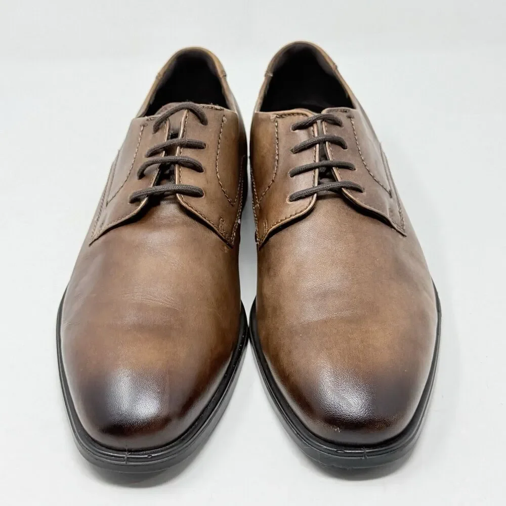 Ecco Melbourne Tie Derby Shoes Mens 10 EU 44 Brown Leather Casual Dress Business